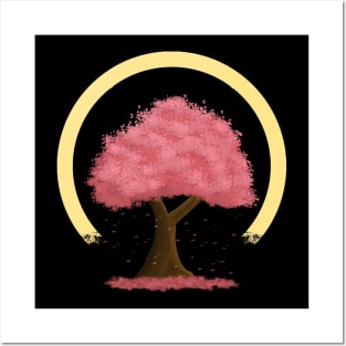 Simple Cherry Blossom Tree With Falling Leaves Version 4 Posters and Art